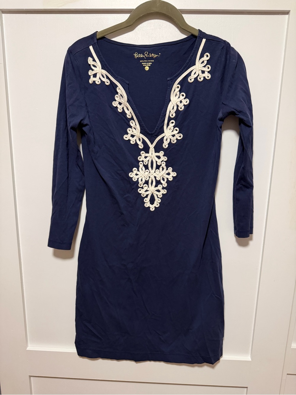 Lilly Pulitzer Navy Dress with Cream Embroidered V-Neck